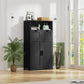 Large Storage Cabinet, Rattan Cabinet with 2 Drawers & 2 Shelves, Cupboard, Floor Cabinet for Living Room, Home Office, Natural & Black