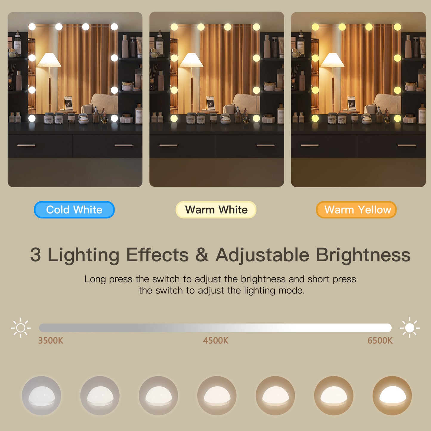 USIKEY Large Vanity Set with 10 Light Bulbs