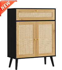 Storage Cabinet with Adjustable Shelf, Rattan Cabinet with Large Drawer, Accent Cabinet for Dining Room, Living Room, Entryway