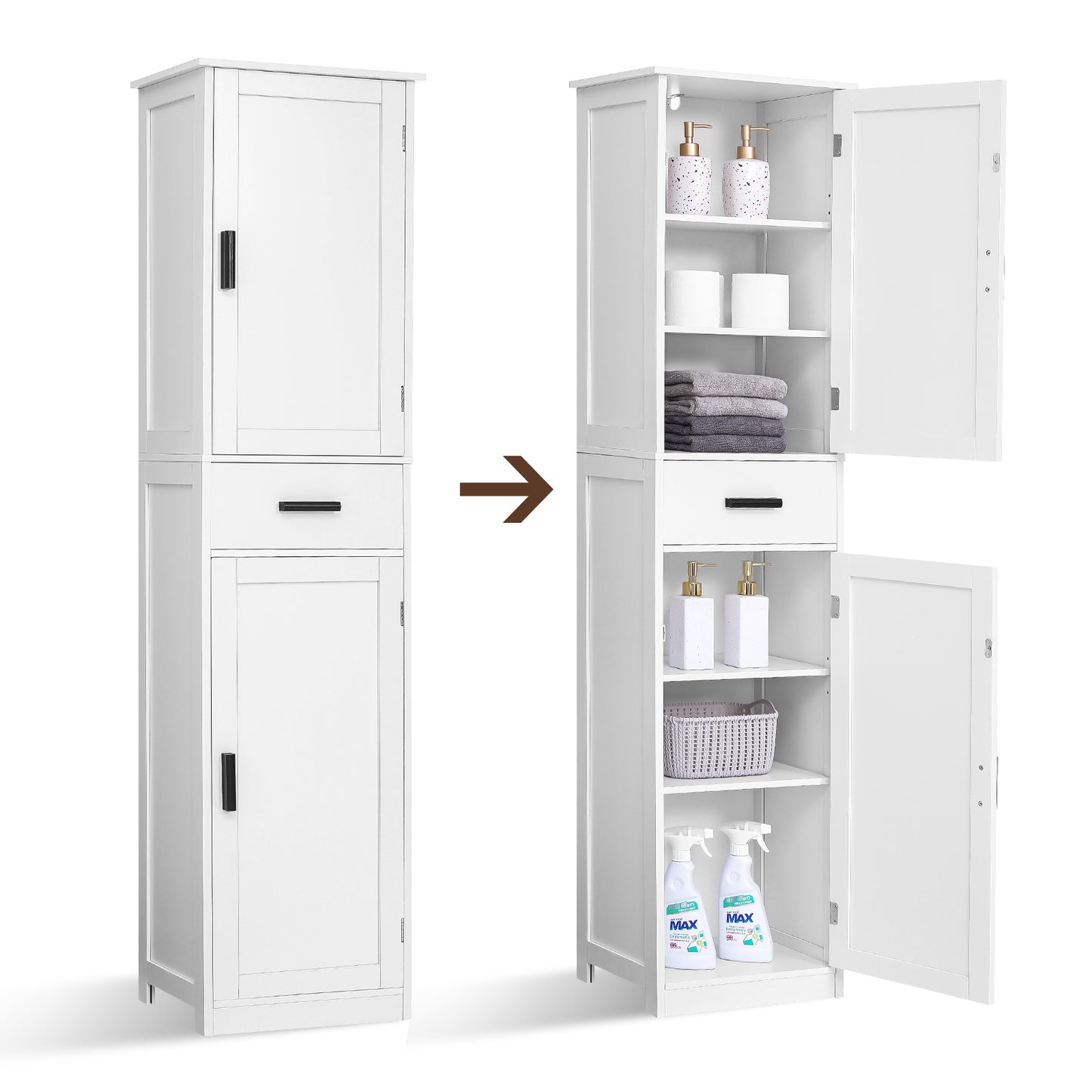 usikey 67“ Tall Bathroom Cabinet, Storage Cabinet with 4 Shelves & 2 Doors, Narrow Storage Cabinet for Bathroom, Living Room, Home Office, White