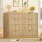 Usikey Fluted Dresser for Bedroom with 8 Drawers, 47'W Modern Chest of Drawers with Metal Handle, Wood Clothes Storage Organizer for Living Room, Oak