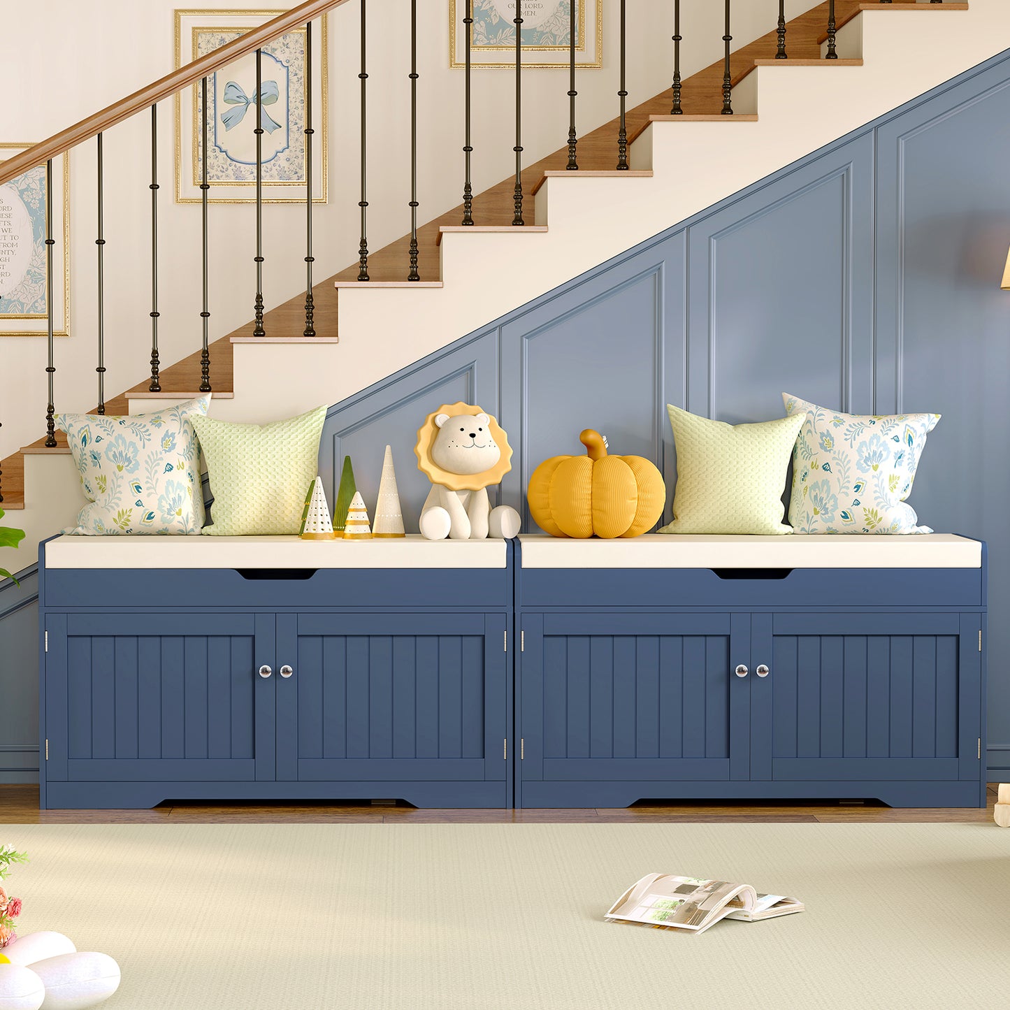 usikey Shoe Bench with Lift Top Storage, Storage Bench with Padded Seat Cushion, Entryway Bench with 2 Adjustable Shelves, for Entryway, Living Room, Bedroom