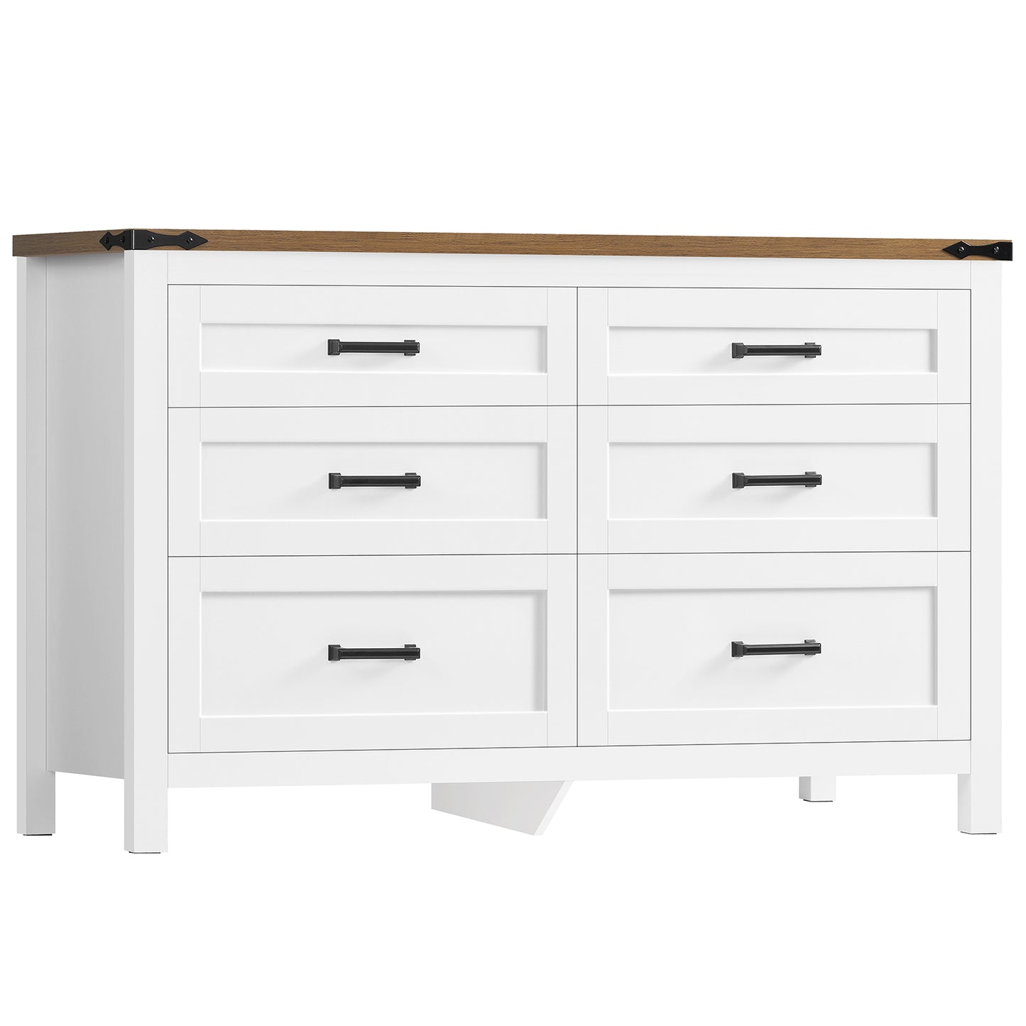 USIKEY Farmhouse 6 Drawer Dresser for Bedroom, 47.2'' Wide Wood Chest of Drawers , Dresser for Closet, Bedroom Dresser for Living Room, White