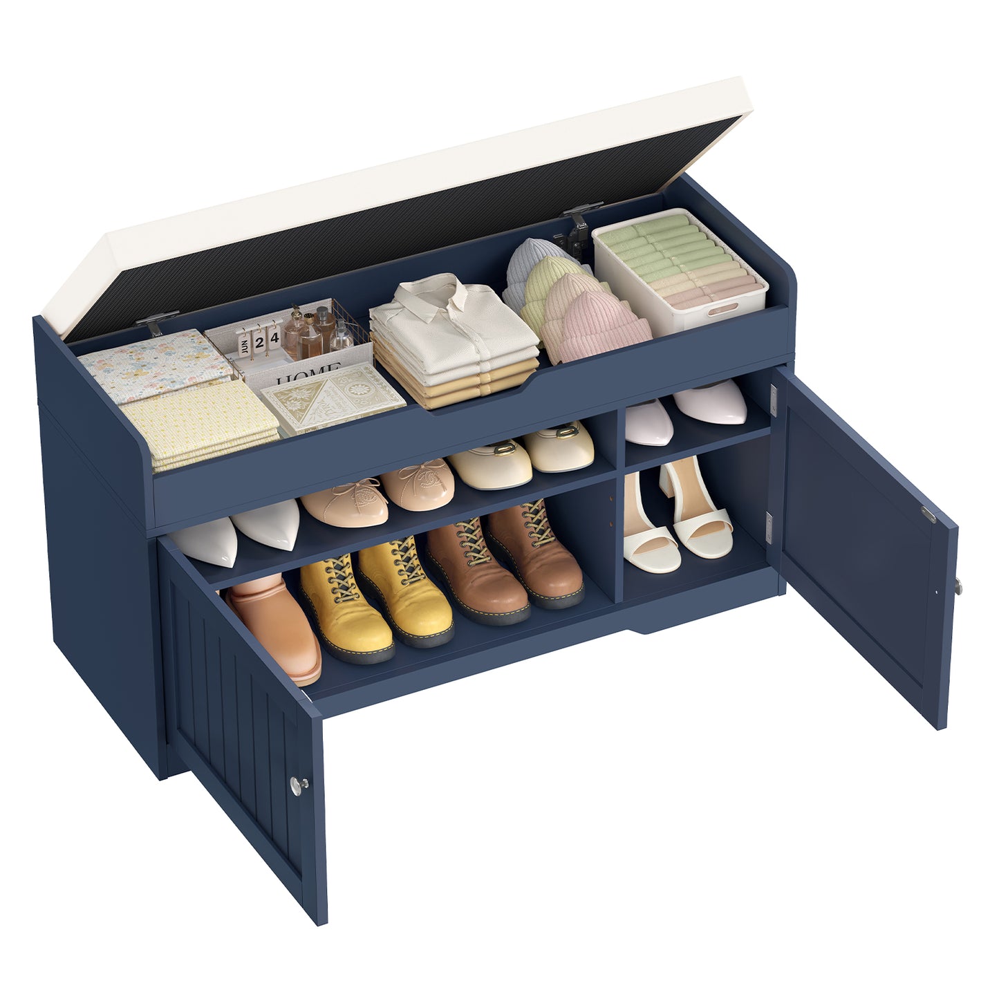 usikey Shoe Bench with Lift Top Storage, Storage Bench with Padded Seat Cushion, Entryway Bench with 2 Adjustable Shelves, for Entryway, Living Room, Bedroom