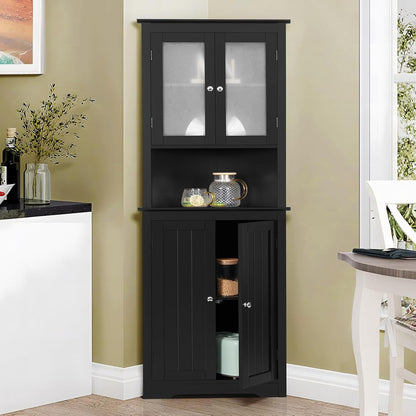 USIKEY 63.8" Tall Corner Cabinet with 4 Doors and 5 Storage Shelves, Corner Bathroom Cabinet, Freestanding Storage Cabinet for Bathroom, Living Room