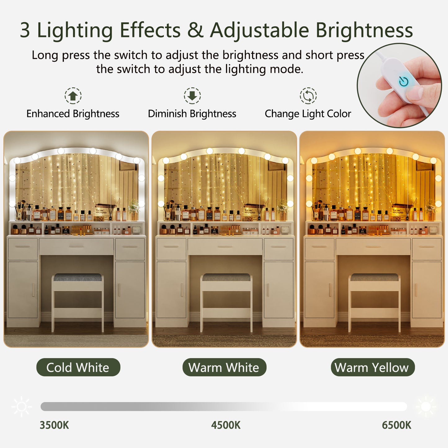 USIKEY Large Vanity Set with Large Lighted Mirror