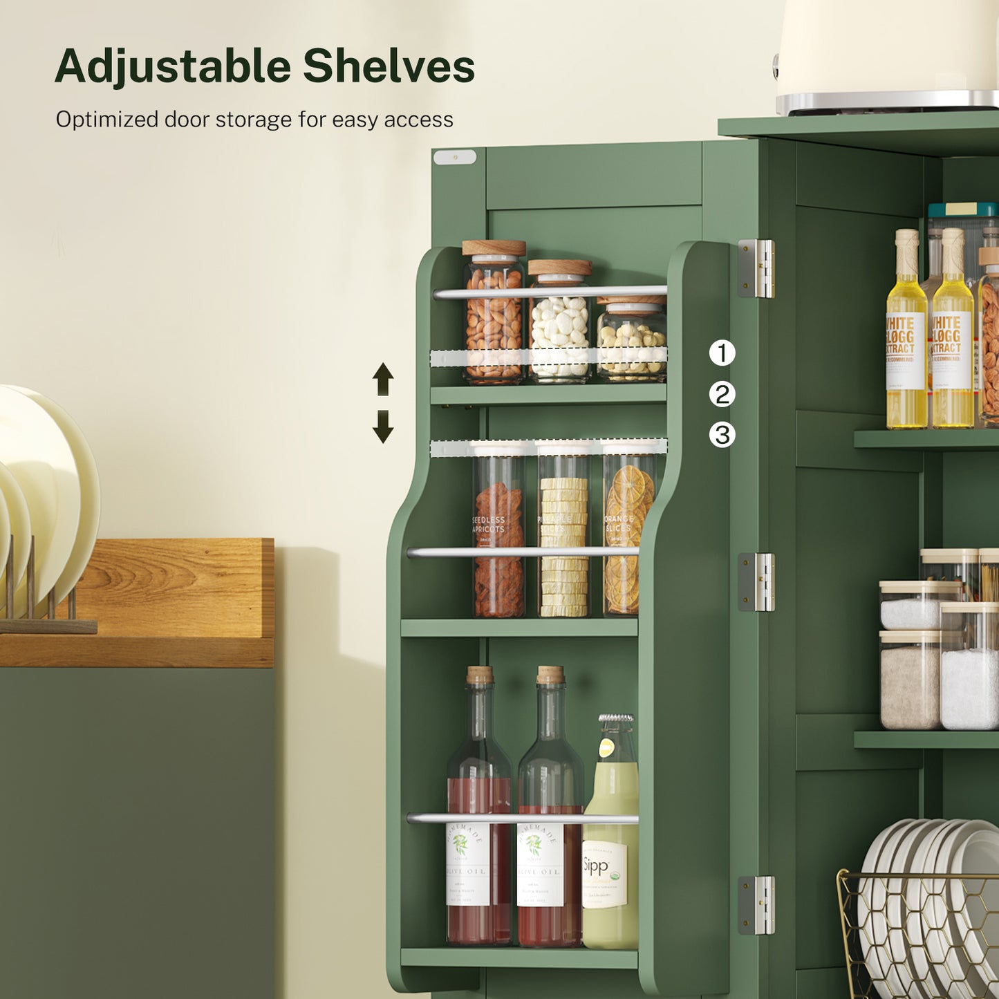 USIKEY Pantry Cabinet, Kitchen Pantry Storage Cabinet with Doors and Adjustable Shelves, Food Pantry for Kitchen, Dining Room, Living Room and Garage