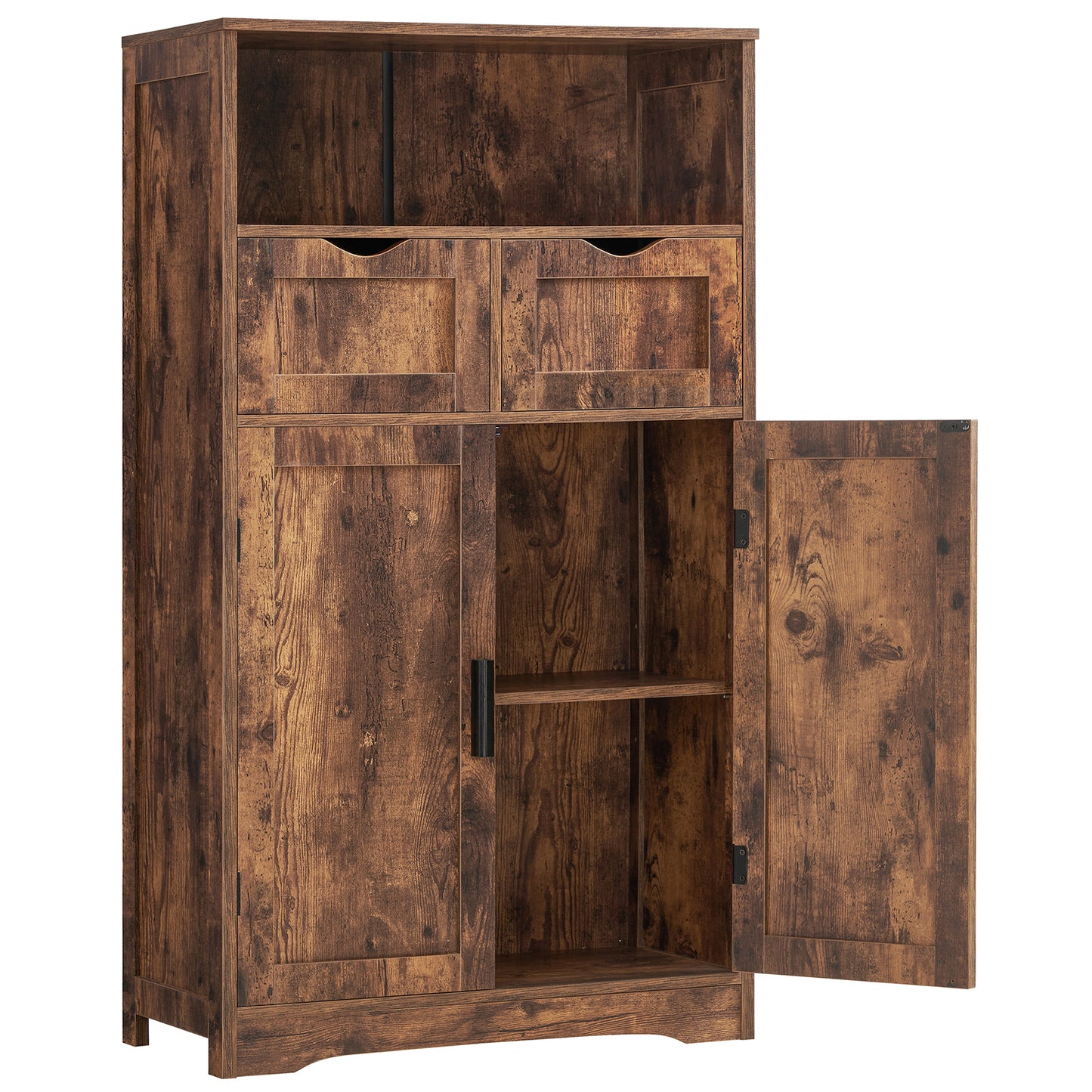 Large Storage Cabinet, Rattan Cabinet with 2 Drawers & 2 Shelves, Cupboard, Floor Cabinet for Living Room, Home Office, Natural & Black