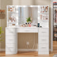 Large Vanity Desk with LED Lighted Mirror & Power Outlet,Makeup Vanity Table with 7 Drawers,4 Shelves and 5 Hooks,Vanity Table, Vanity Desk Set for Bedroom,Bathroom,White