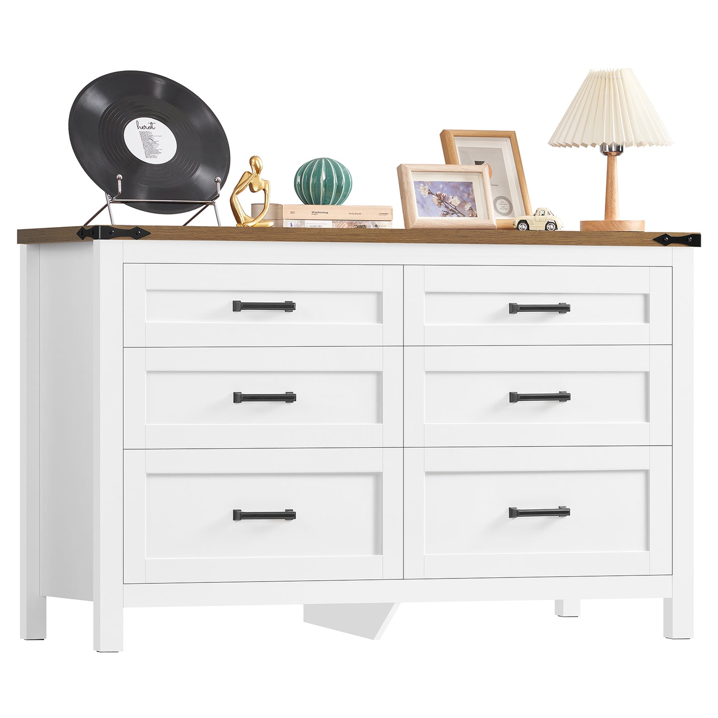 USIKEY Farmhouse 6 Drawer Dresser for Bedroom, 47.2'' Wide Wood Chest of Drawers , Dresser for Closet, Bedroom Dresser for Living Room, White