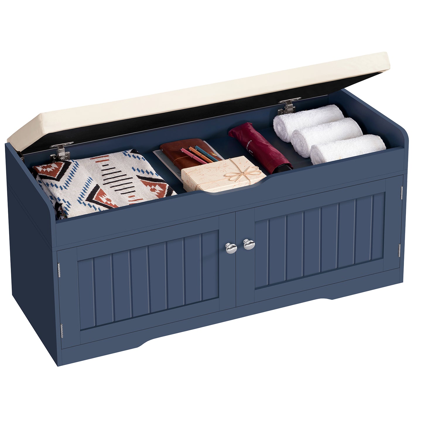 usikey Shoe Bench with Lift Top Storage, Storage Bench with Padded Seat Cushion, Entryway Bench with 2 Adjustable Shelves, for Entryway, Living Room, Bedroom