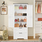 USIKEY 66.2" H Storage Cabinet with 2 Drawers, Farmhouse Kitchen Pantry Cabinet with 2 Doors & Adjustable Shelf, for Living Room, Kitchen, White