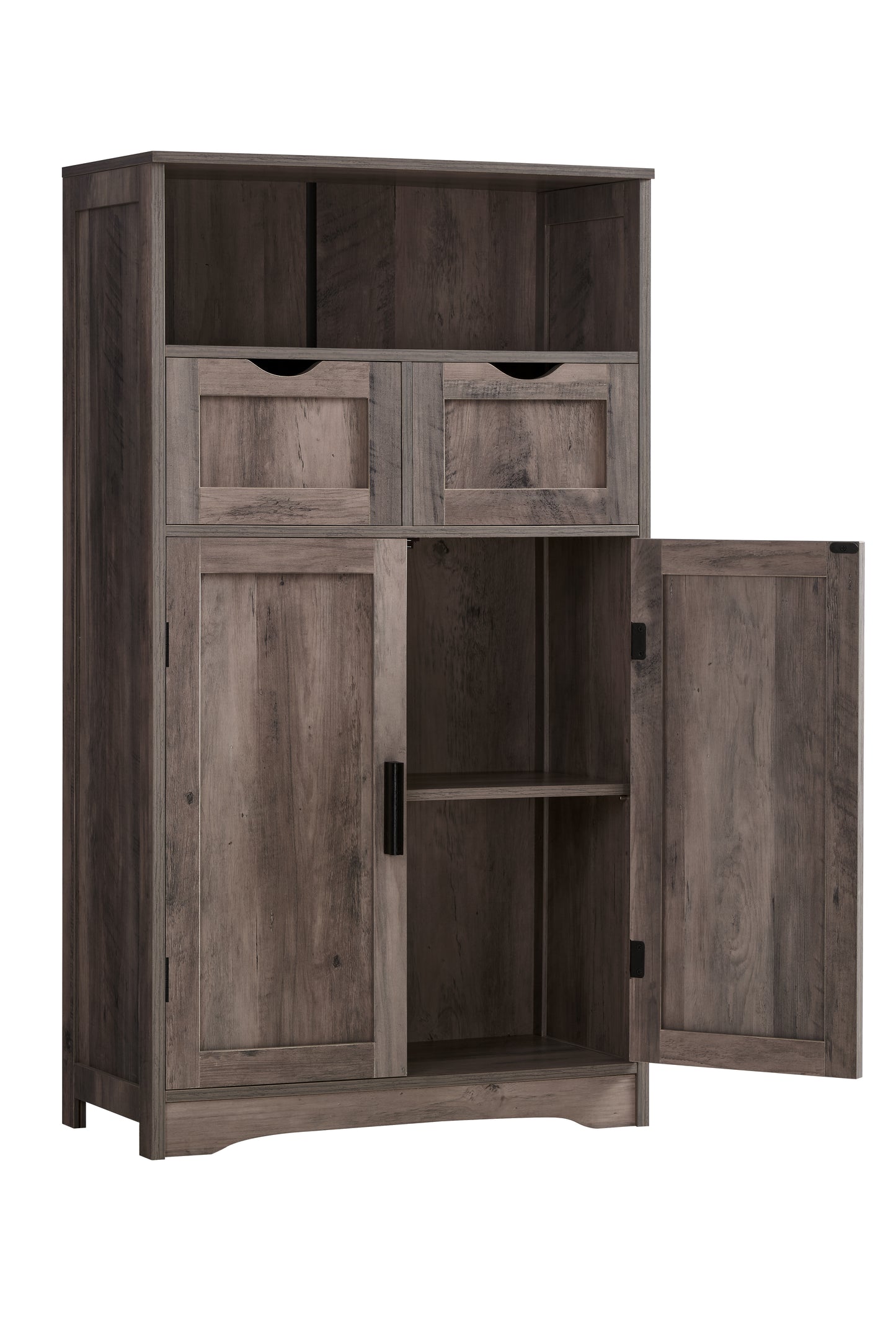 Large Storage Cabinet, Rattan Cabinet with 2 Drawers & 2 Shelves, Cupboard, Floor Cabinet for Living Room, Home Office, Natural & Black