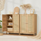 Storage Cabinet with 2 Storage Shelf, Rattan Cabinet with Doors, Accent Cabinet for Living Room, Entryway, Home Office, Natural