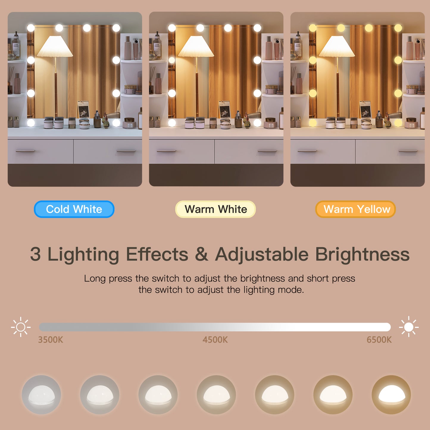 USIKEY Large Vanity Set with 10 Light Bulbs