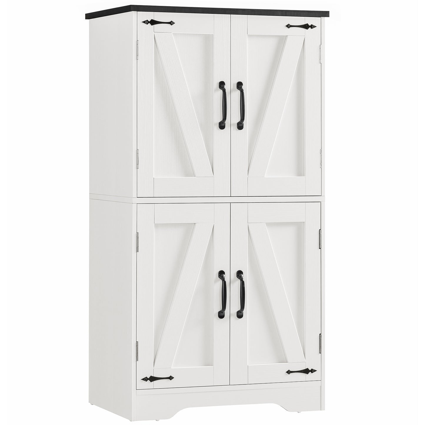 USIKEY Farmhouse Storage Cabinet with 2 Adjustable Shelves, Bathroom Cabinet with 4 Doors, Kitchen Cabinets, Cupboard for Kitchen, Living Room