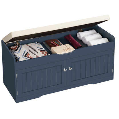 USIKEY Shoe Storage Bench, 2 Tier Shoe Bench with Padded Seat Cushion & 2 Barn Doors, Entryway Bench with Adjustable Shelf, Shoe Cabinet for Living Room, Bedroom