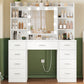 USIKEY Vanity Desk with Mirror and Lights, Power Outlet, Makeup Vanity with 9 Drawers & 6 Open Storage Shelves, 3 Lighting Modes Brightness Adjustable