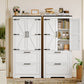 USIKEY 50.4" H Farmhouse Storage Cabinet, Bathroom Storage Cabinet with with 2 Doors & Drawers and Adjustable Shelf, for Bathroom, Living Room, White