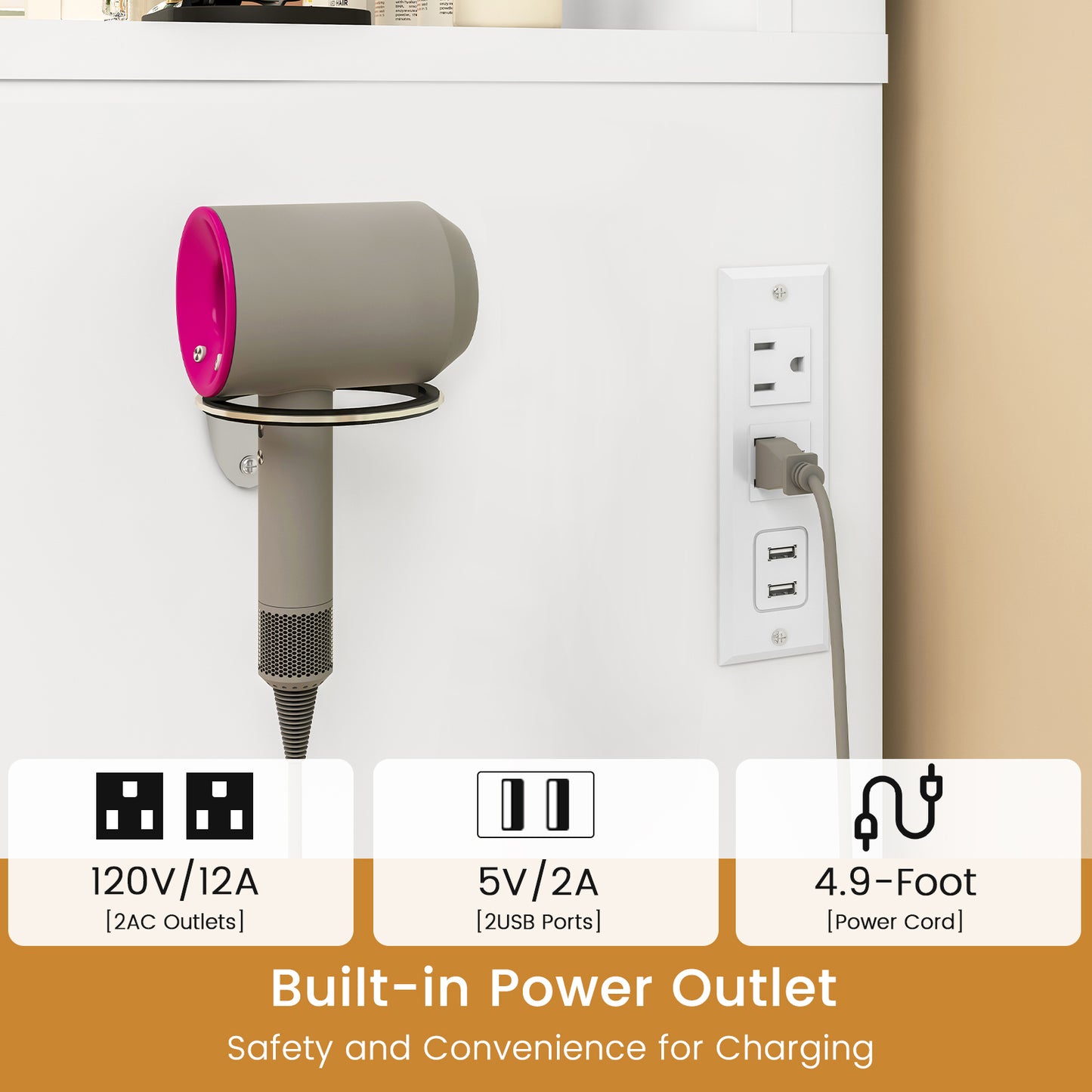 Usikey Vanity Desk with Large Lighted Mirror and Outlet, 46" Makeup Vanity with 9 Drawers and Glass Desktop, Vanity Table with 12 LED Lights, White