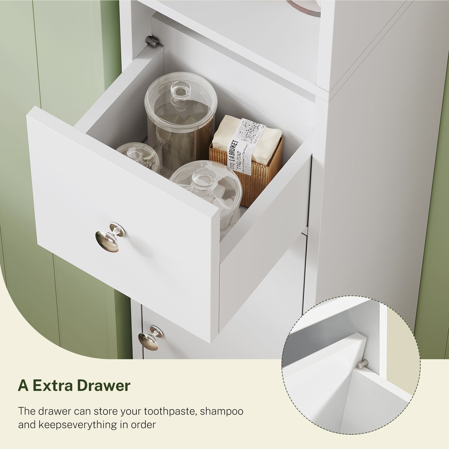 USIKEY Narrow Bathroom Storage Cabinet with Adjustable Shelves & Drawer, 71" H Tall Bathroom Cabinet, Slim Storage Cabinet for Small Spaces, White