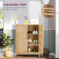 Storage Cabinet with 2 Storage Shelf, Rattan Cabinet with Doors, Accent Cabinet for Living Room, Entryway, Home Office, Natural