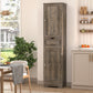 usikey Tall Bathroom Cabinet with Doors, Rattan Storage Cabinet with Adjustable Shelves, Freestanding Narrow Linen Cabinet for Living Room, Entryway, Kitchen, Home Office, Natural