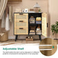 Storage Cabinet with 3 Drawers, Rattan Cabinet with Adjustable Shelf, Accent Cabinet for Living Room, Entryway