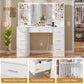 Large Vanity Desk with LED Lighted Mirror & Power Outlet,Makeup Vanity Table with 7 Drawers,4 Shelves and 5 Hooks,Vanity Table, Vanity Desk Set for Bedroom,Bathroom,White