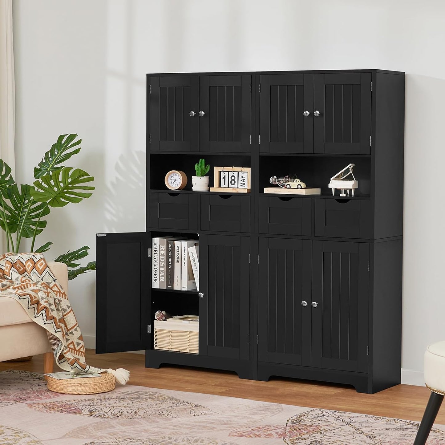 Tall Storage Cabinet, Bathroom Cabinet with Adjustable Shelf & 2 Drawers, Linen Cabinet, Floor Cabinet for Living Room, Entryway, Home Office