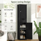 usikey Tall Bathroom Cabinet with Doors, Rattan Storage Cabinet with Adjustable Shelves, Freestanding Narrow Linen Cabinet for Living Room, Entryway, Kitchen, Home Office, Natural