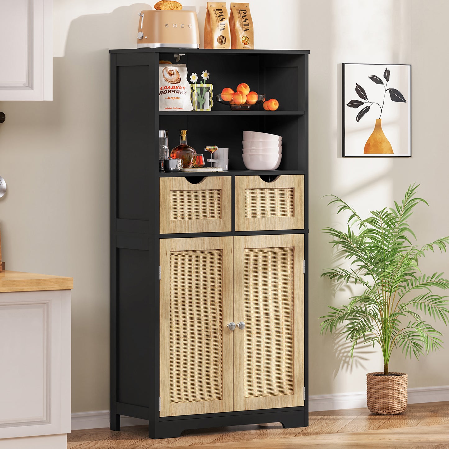 Tall Bathroom Cabinet, Storage Cabinet with 2 Drawers & Adjustable Shelves, Bathroom Storage Cabinet for Living Room, Dining Room, Entryway