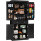 usikey 72"H Kitchen Pantry Cabinet, Tall Storage Cabinet with 4 Doors and 1 Drawer, Freestanding Cupboard with 6 Hanging Shelves and Adjustable Shelves for Kitchen, Dining Room,Living Room