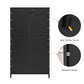 USIKEY Storage Cabinet with 2 Adjustable Drawers & 2 Barn Doors, Standing Cupboard with 2 Shelf, Floor Cabinet for Living Room, Home Office, Kitchen