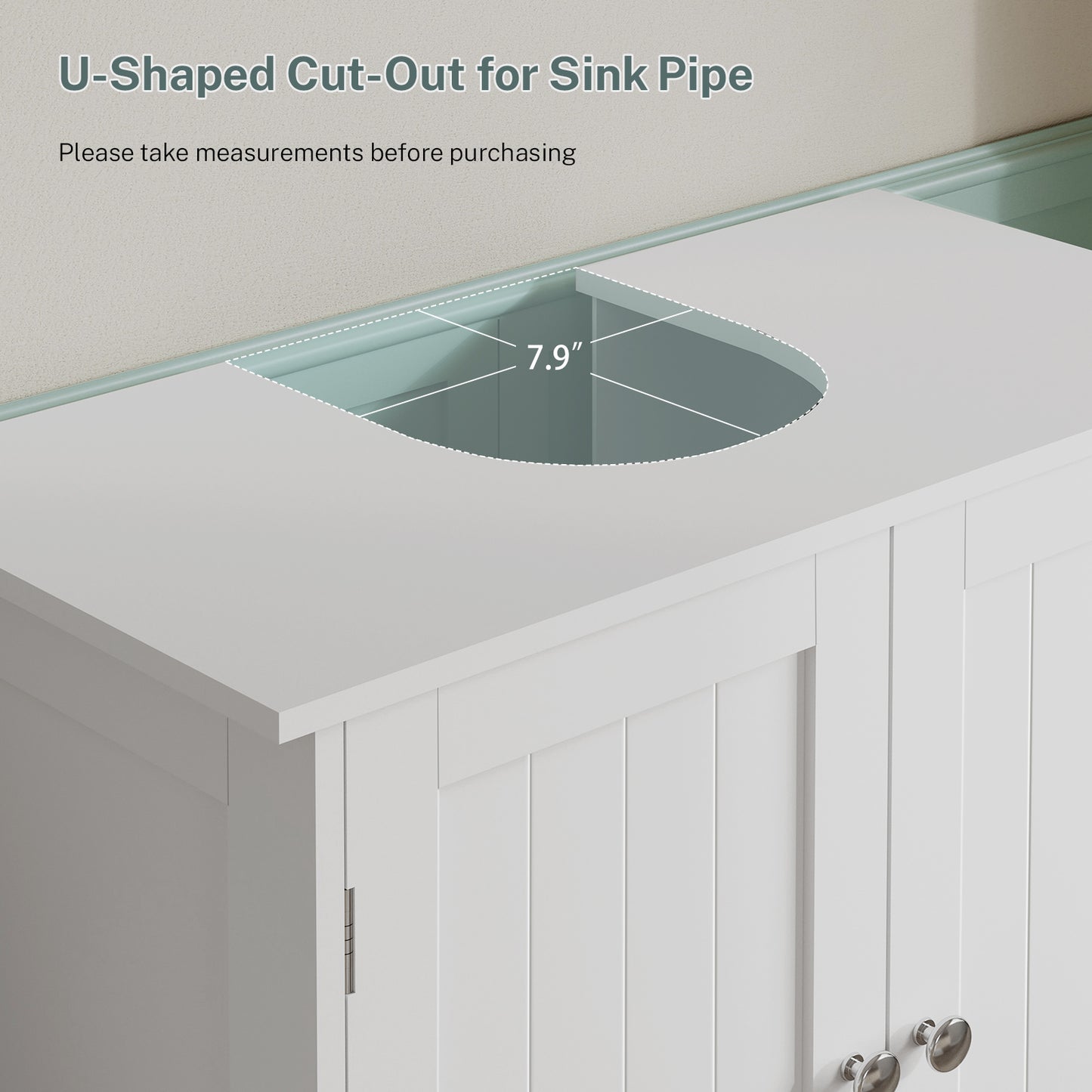 USIKEY Pedestal Sink Storage Cabinet with 2 Doors and Shelf, Under Sink Cabinet, Bathroom Sink Cabinet with U-Shape, White
