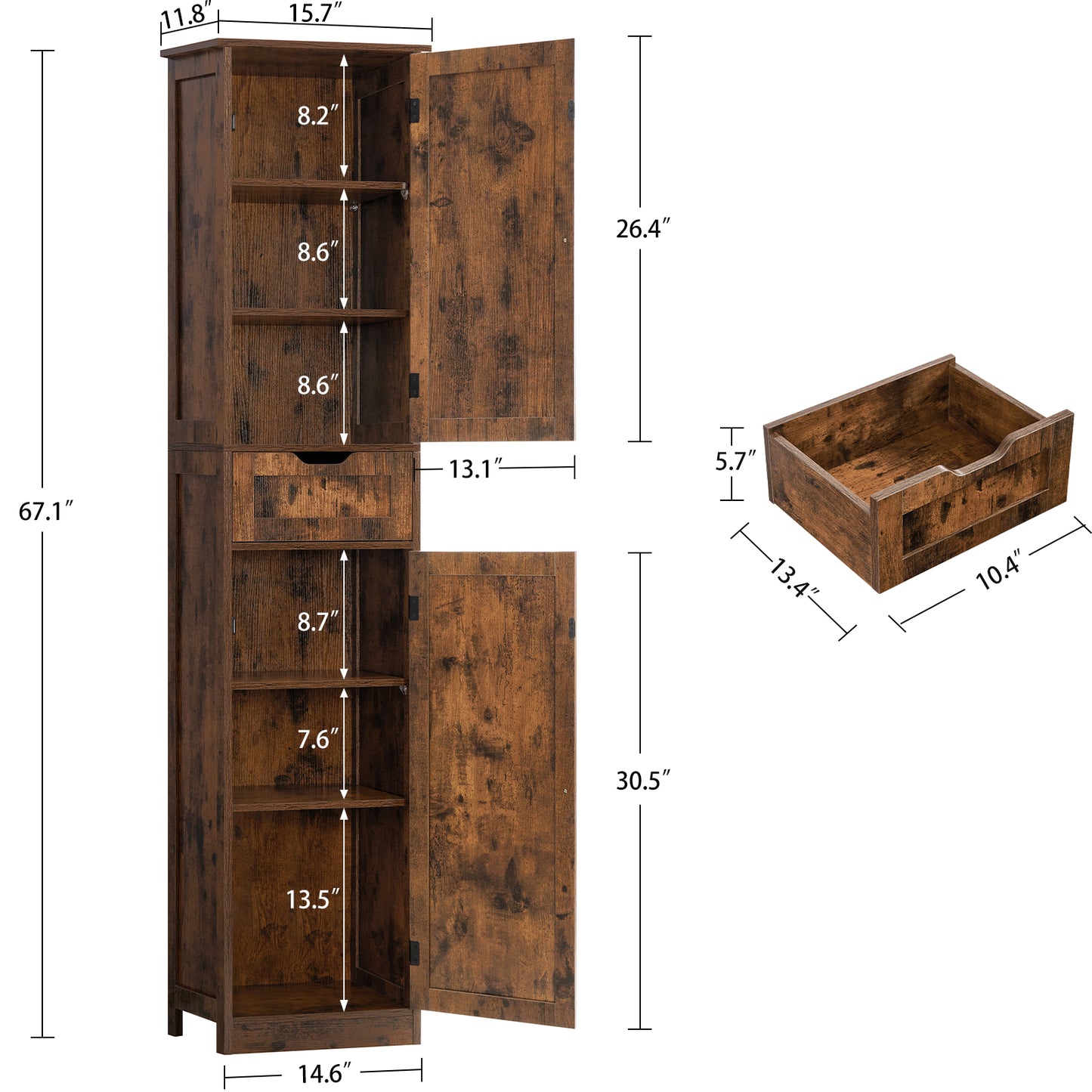 usikey Tall Bathroom Cabinet with Doors, Rattan Storage Cabinet with Adjustable Shelves, Freestanding Narrow Linen Cabinet for Living Room, Entryway, Kitchen, Home Office, Natural