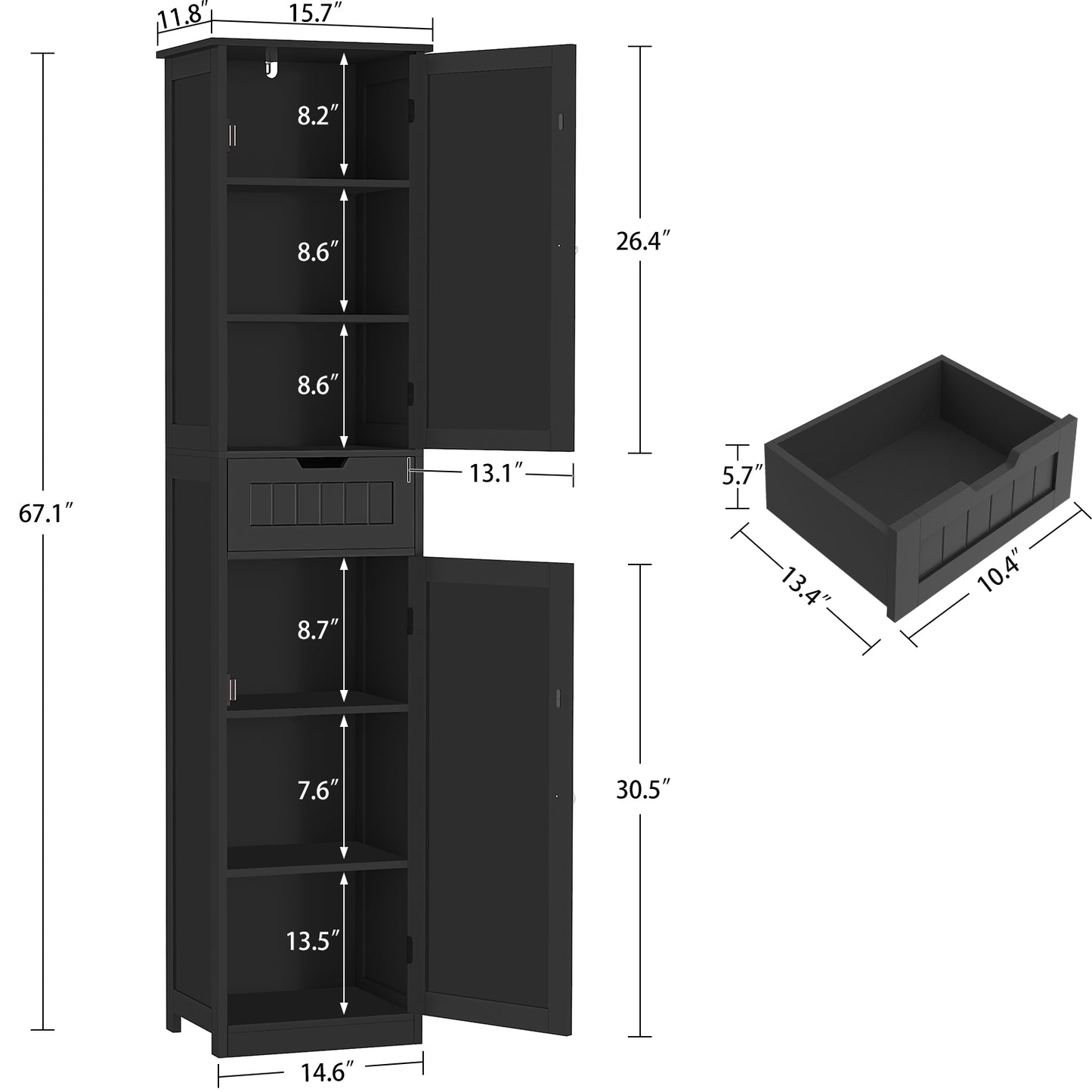 usikey Tall Bathroom Cabinet with Doors, Rattan Storage Cabinet with Adjustable Shelves, Freestanding Narrow Linen Cabinet for Living Room, Entryway, Kitchen, Home Office, Natural