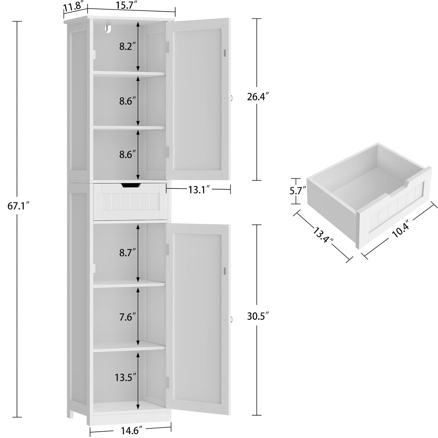 usikey Tall Bathroom Cabinet with Doors, Rattan Storage Cabinet with Adjustable Shelves, Freestanding Narrow Linen Cabinet for Living Room, Entryway, Kitchen, Home Office, Natural