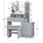 usikey Large Vanity Table Set with Lighted Mirror & Charging Station, Makeup Vanity Dressing Table with 4 Storage Shelves and 4 Drawers, Vanity Desk with 3-Drawer Chest and Cushioned Stool, Grey