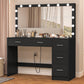 USIKEY 47.2" Large Vanity Desk with Lighted Mirror, 14 Lights, Makeup Vanity Table with 5 Large Drawers & Charging Station
