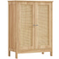 Storage Cabinet with 2 Storage Shelf, Rattan Cabinet with Doors, Accent Cabinet for Living Room, Entryway, Home Office, Natural