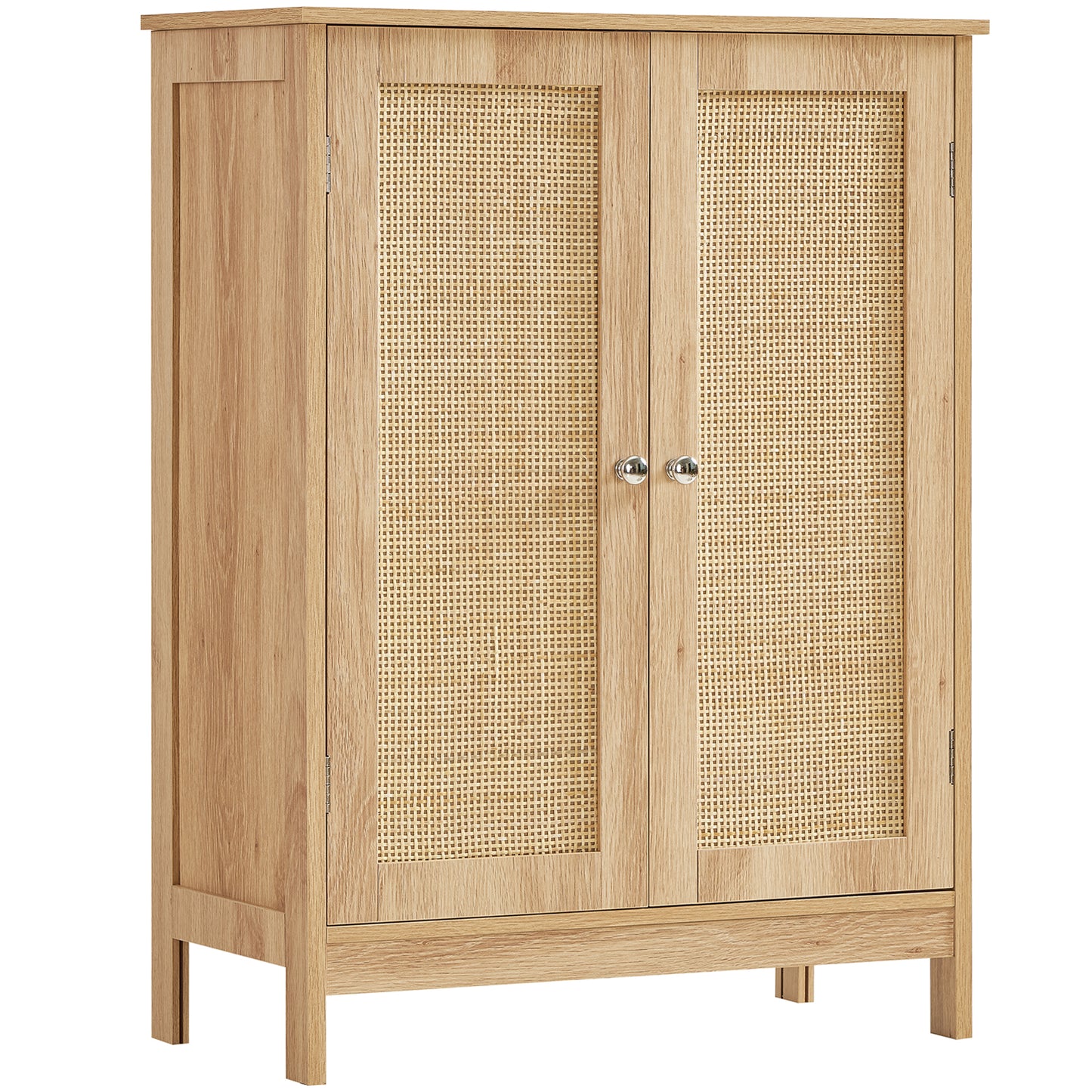 Storage Cabinet with 2 Storage Shelf, Rattan Cabinet with Doors, Accent Cabinet for Living Room, Entryway, Home Office, Natural