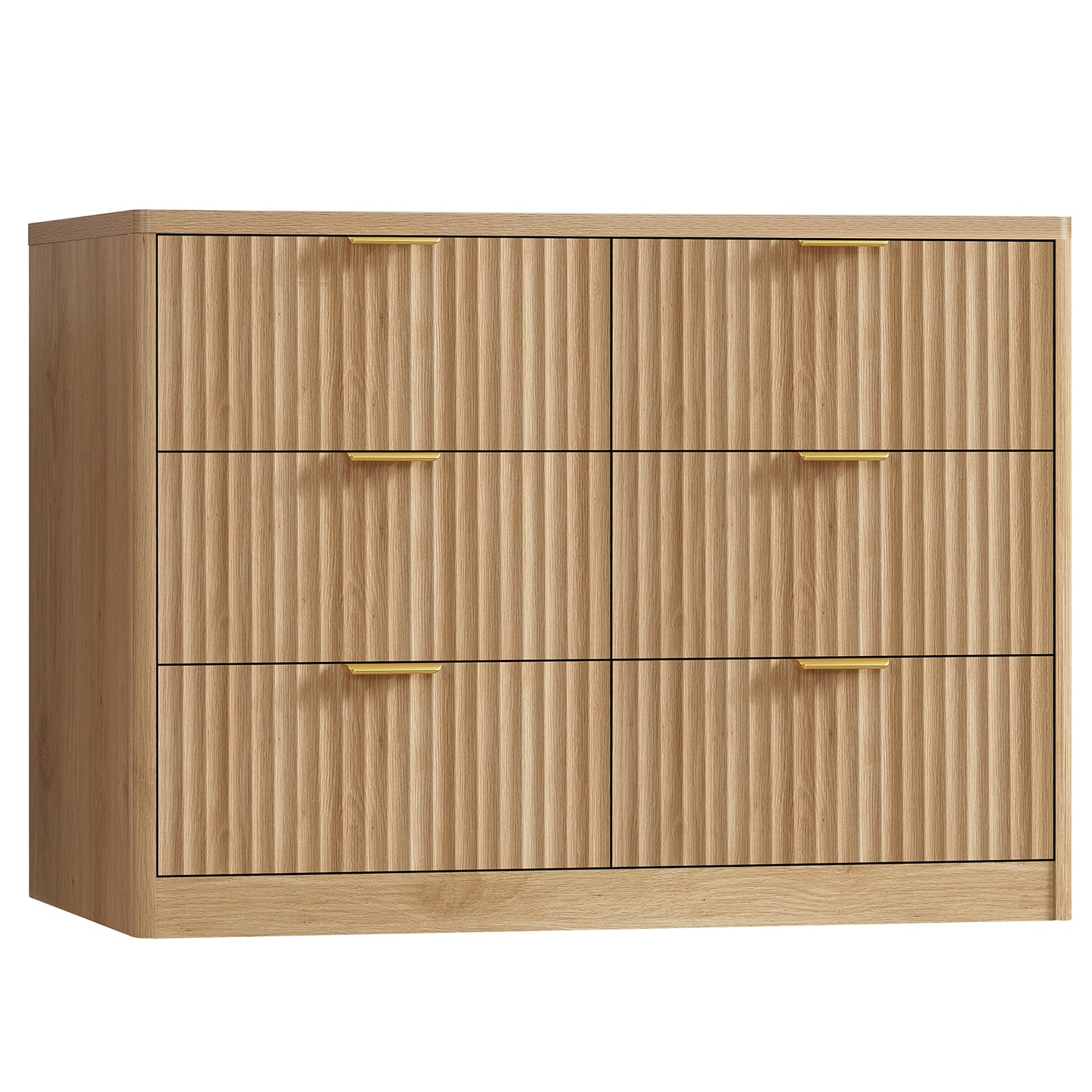USIKEY 47.3''Wide Fluted 6 Drawer Dresser for Bedroom,  Modern Chest of Drawers, Wood Closet Clothes Organizer for Bedroom, Hallway, Natural