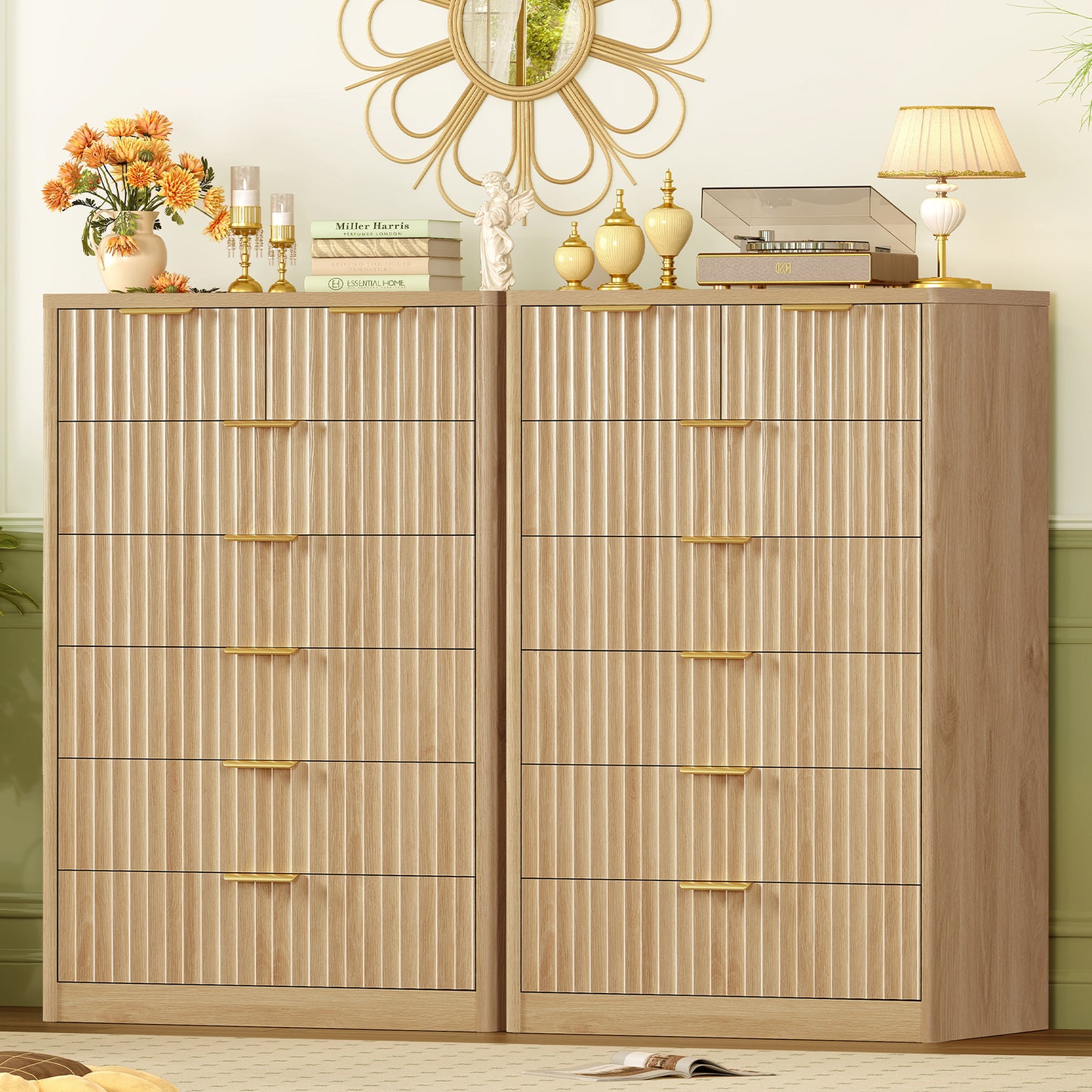 Usikey Fluted 6 Drawers Dresser for Bedroom, 48" H Modern Chest of Drawers with Metal Handle,  Wood Closet Organizer Wood Dressers for Living Room