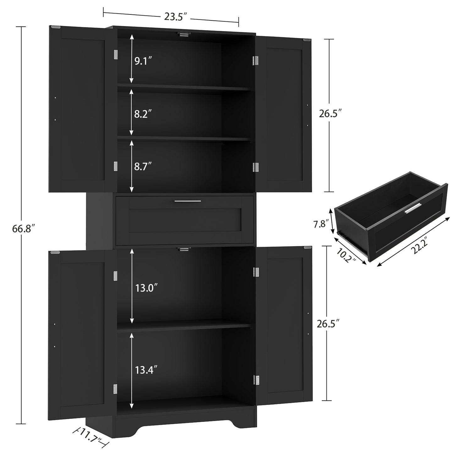 67" H Tall Storage Cabinet, Bathroom Cabinet with 1 Large Drawer & 2 Adjustable Shelves, Tall Cabinet for Dining Room, Living Room, Home Office