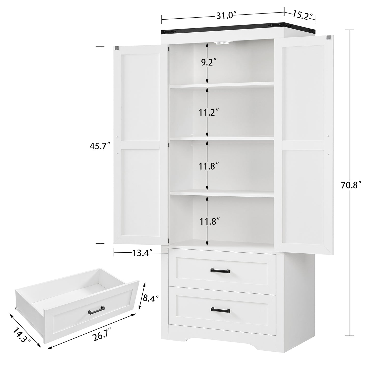 71" Pantry Cabinet, Farmhouse Kitchen Storage Cabinet with 2 Barn Doors & Adjustable Shelves, Kitchen Pantry, Kitchen Cabinet for Dining Room, Home Office, Bathroom, White