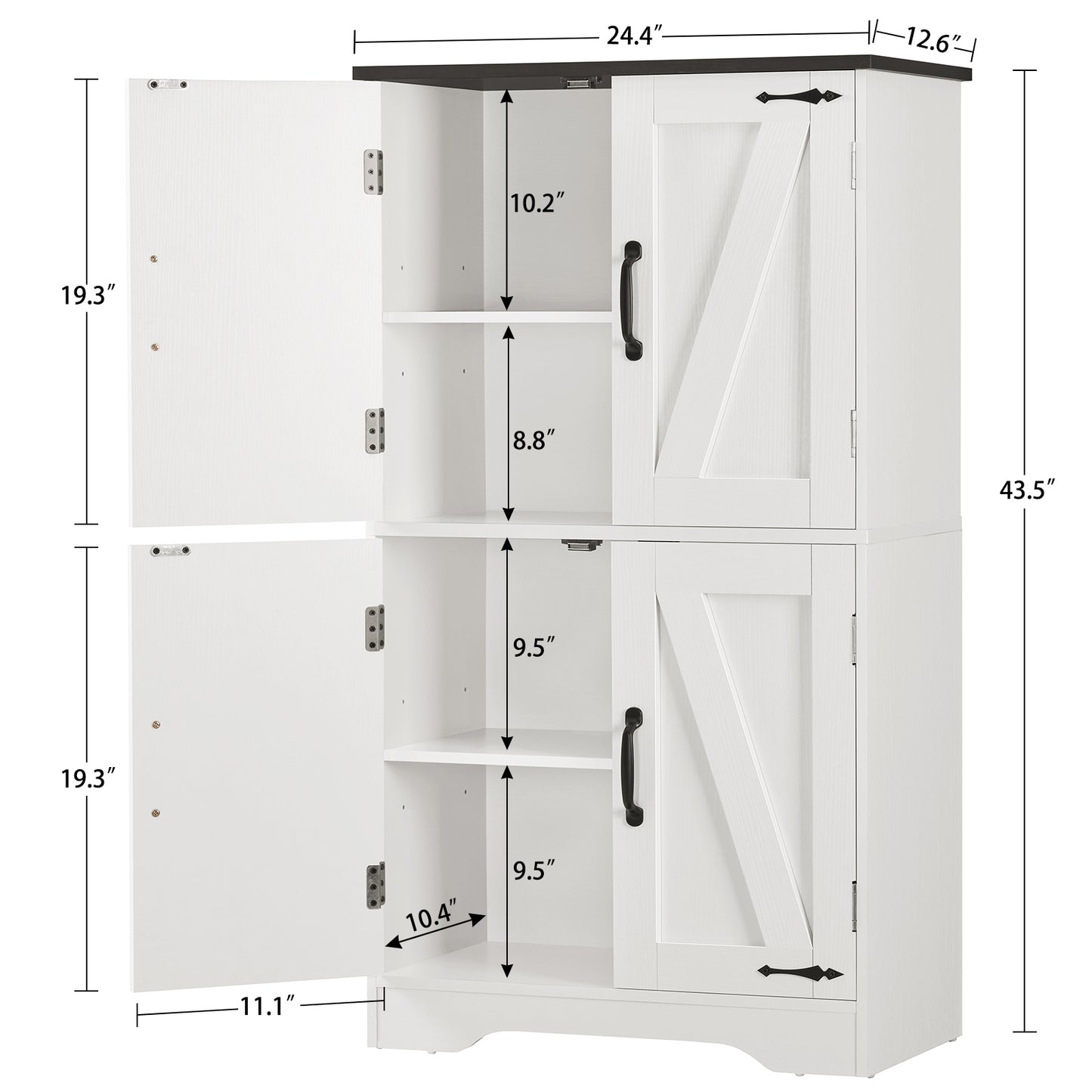 USIKEY Farmhouse Storage Cabinet with 2 Adjustable Shelves, Bathroom Cabinet with 4 Doors, Kitchen Cabinets, Cupboard for Kitchen, Living Room