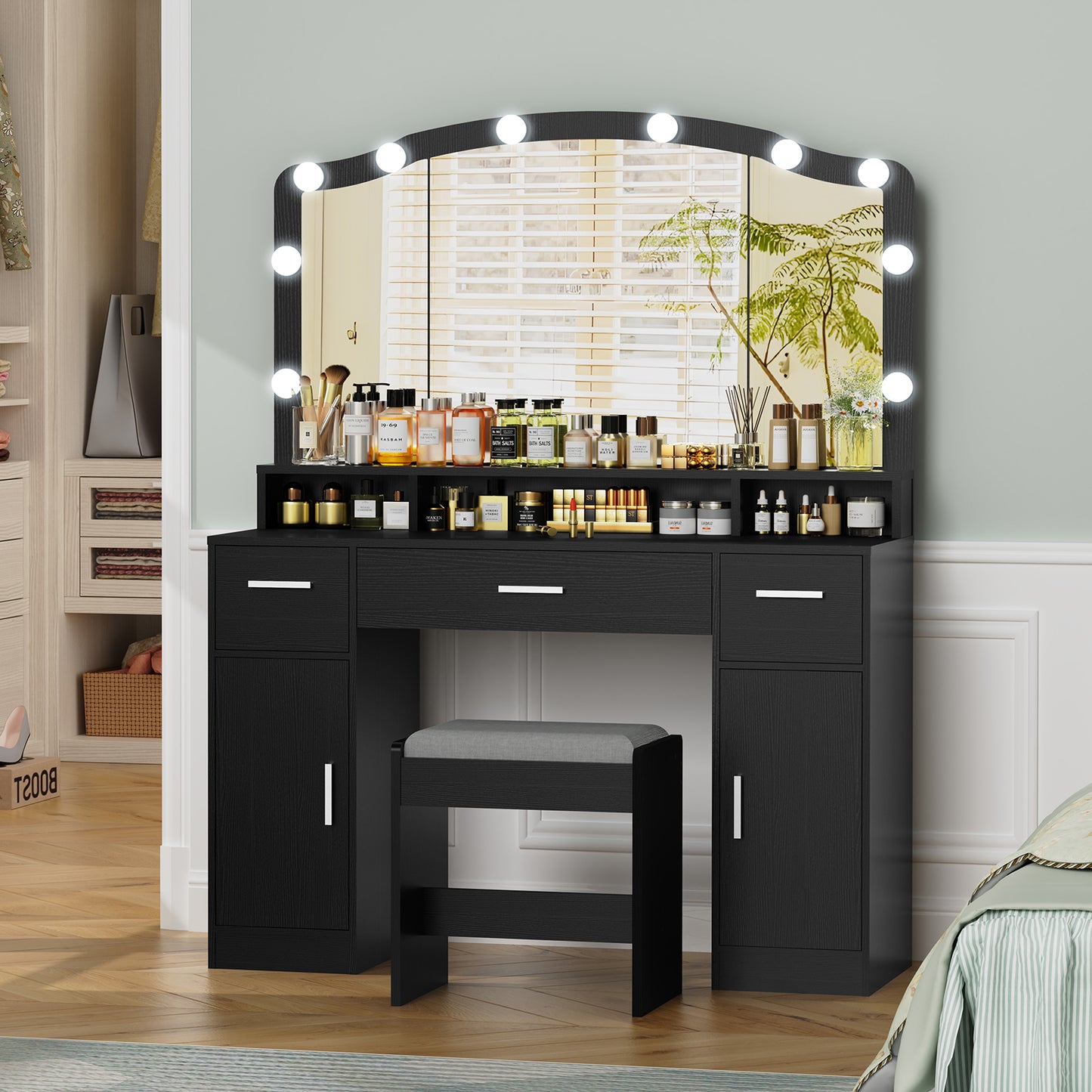 USIKEY Large Vanity Set with Large Lighted Mirror