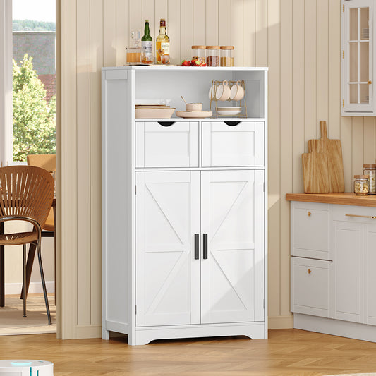 USIKEY Farmhouse Storage Cabinets, Kitchen Storage Cabinet with 2 Adjustable Drawers & Shelf, Floor Cabinet, for Living Room, Home Office, Kitchen