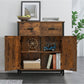 USIKEY Storage Cabinet, Industrial Floor Cabinet with 2 Drawers & Doors, Freestanding Storage Cabinet with  Shelf, for Living Room, Bedroom, Kitchen